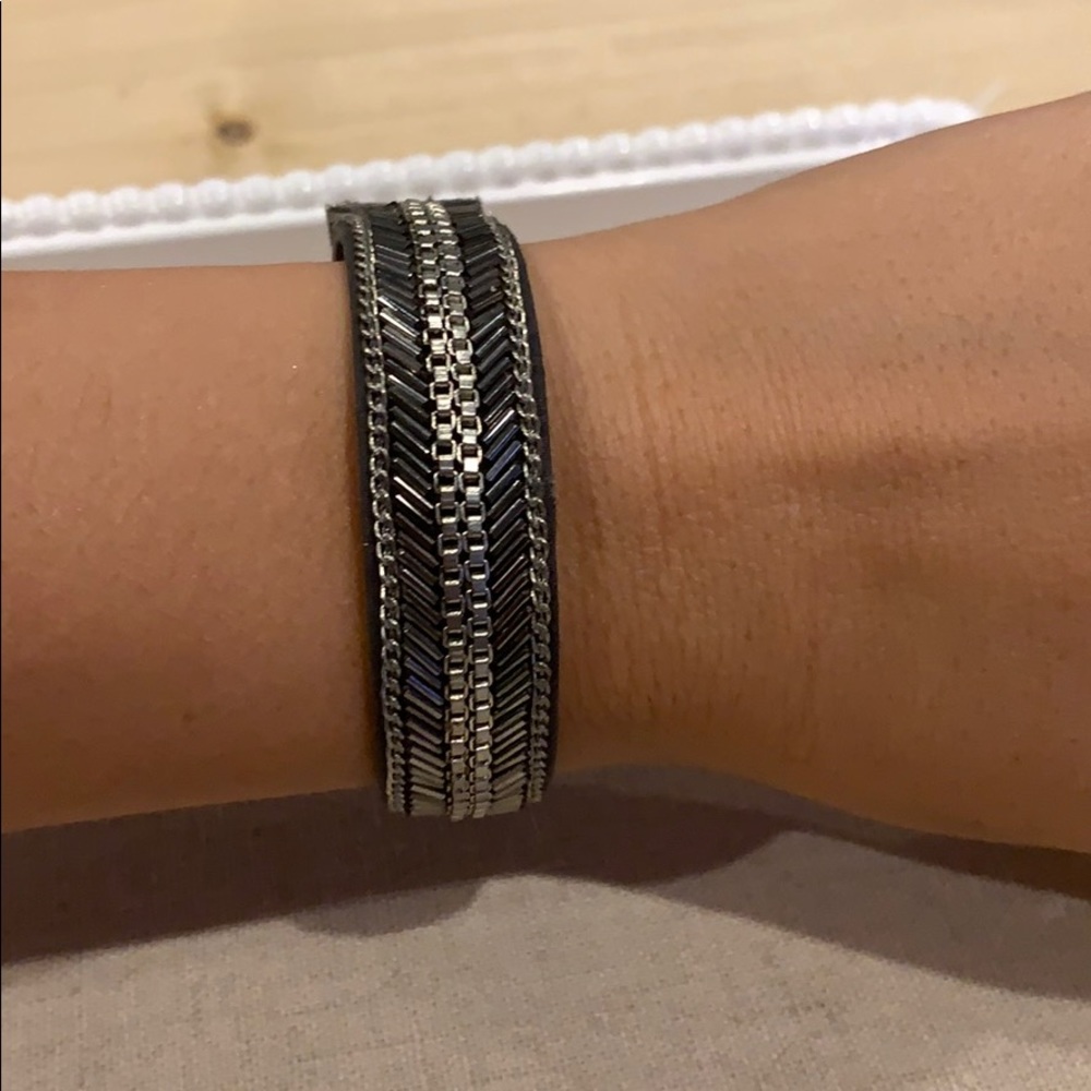Dark gray and silver cloth wrap bracelet